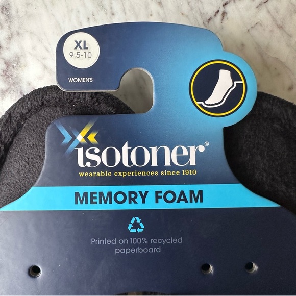 New isotoner Womens Microterry Bow Slide Slippers Black XL 9.5-10 - Picture 2 of 7